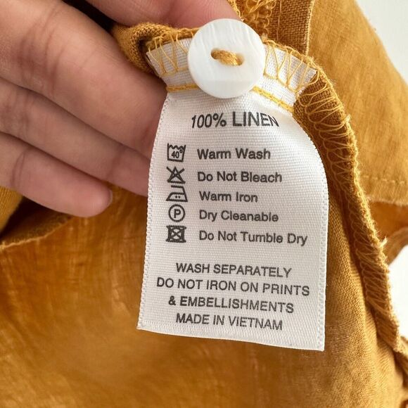 Lanhtropy Dress Womens XS Linen Tunic Flounce Victorian Boho Chic Rustic Mustard - Picture 7 of 9